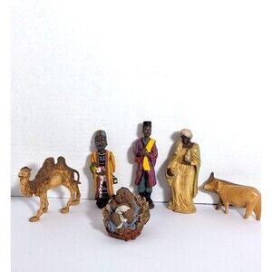 "Lot of 6" Hand Painted African American Nativity Scene Figurines Mary, Baby